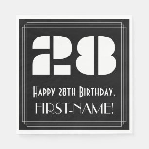 28th Birthday: Art Deco Inspired Look "28" + Name Napkin