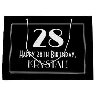 28th Birthday: Art Deco Inspired Style "28", Name Large Gift Bag