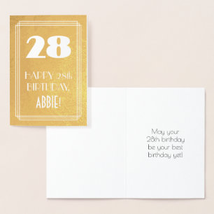 28th Birthday ~ Art Deco Style "28" & Custom Name Foil Card