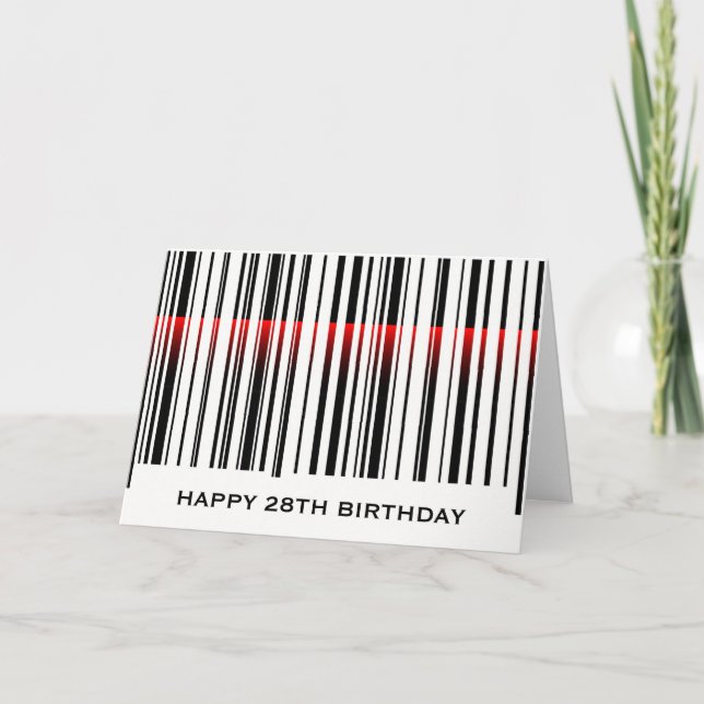 28th Birthday Barcode with Red Laser Card (Front)