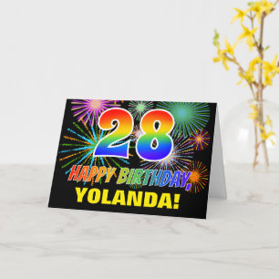 28th Birthday: Bold, Fun, Fireworks, Rainbow 28 Card