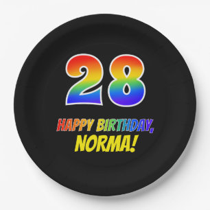 28th Birthday: Bold, Fun, Simple, Rainbow 28 Paper Plate