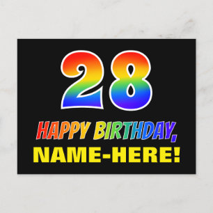 28th Birthday: Bold, Fun, Simple, Rainbow 28 Postcard