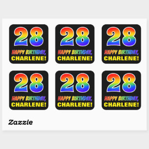 28th Birthday: Bold, Fun, Simple, Rainbow 28 Square Sticker