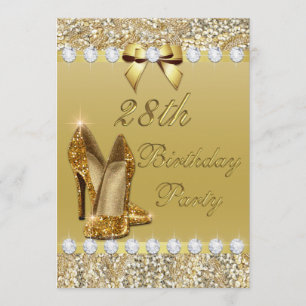 28th Birthday Classy Gold Heels Sequins Diamonds Invitation