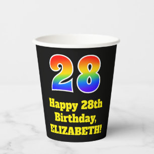 28th Birthday: Colourful, Fun, Exciting, Rainbow 2 Paper Cups