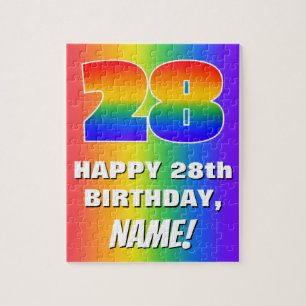 28th Birthday: Colourful, Fun Rainbow Pattern # 28 Jigsaw Puzzle