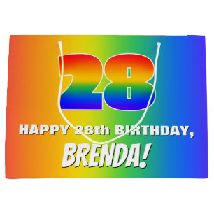 28th Birthday: Colourful, Fun Rainbow Pattern # 28 Large Gift Bag