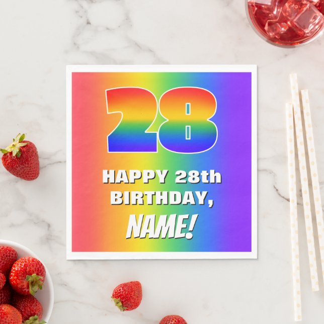 28th Birthday: Colourful, Fun Rainbow Pattern # 28 Napkin (Insitu)