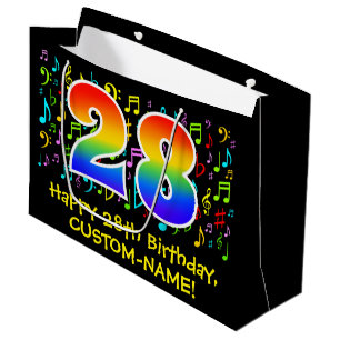 28th Birthday - Colourful Music Symbols, Rainbow 2 Large Gift Bag