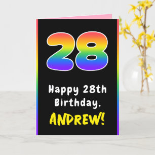 28th Birthday: Colourful Rainbow # 28, Custom Name Card