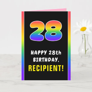 28th Birthday: Colourful Rainbow # 28, Custom Name Card