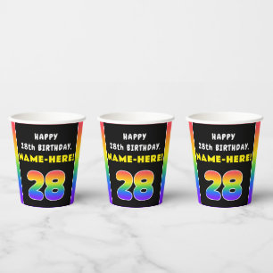 28th Birthday: Colourful Rainbow # 28, Custom Name Paper Cups