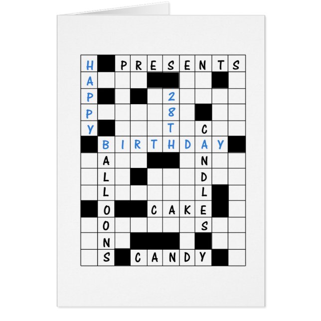 28th Birthday, Crossword Puzzle Birthday Card (Front)