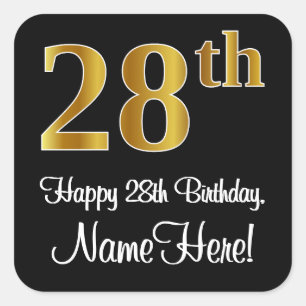 28th Birthday – Elegant Luxurious Faux Gold Look # Square Sticker