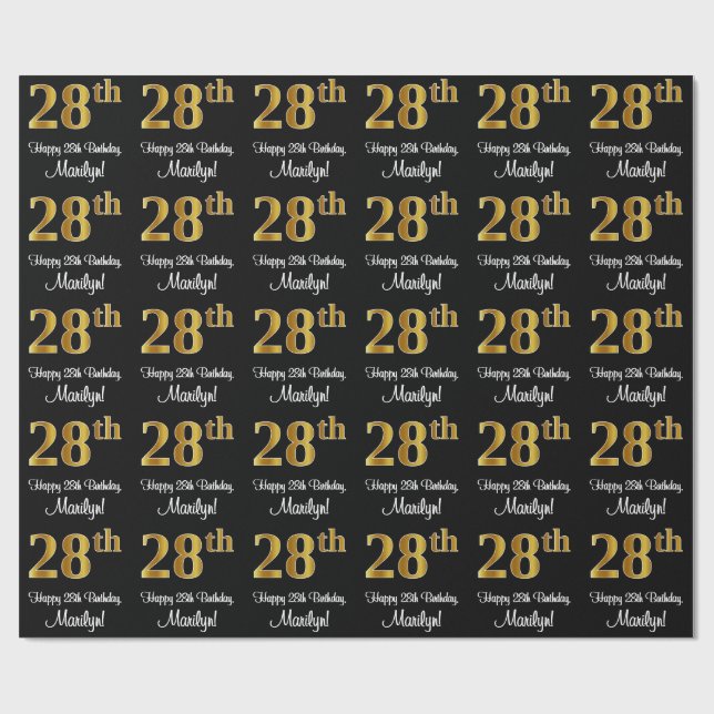 28th Birthday: Elegant Luxurious Faux Gold Look # Wrapping Paper (Flat)