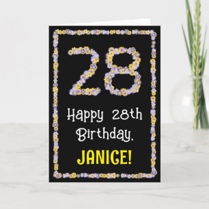 28th Birthday: Floral Flowers Number, Custom Name Card
