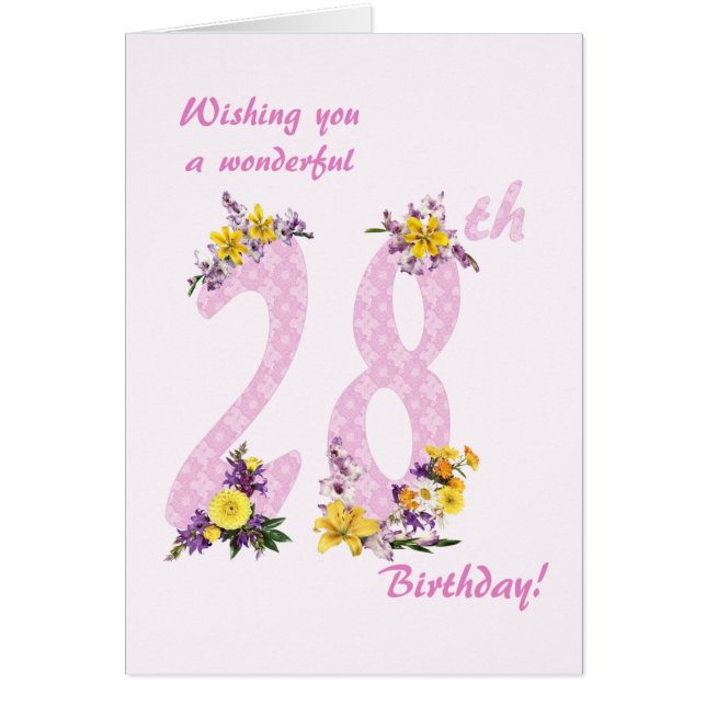 28th Birthday Flower Decorated Numbers (Front)