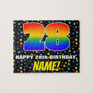 28th Birthday — Fun, Colourful Star Field Pattern Jigsaw Puzzle
