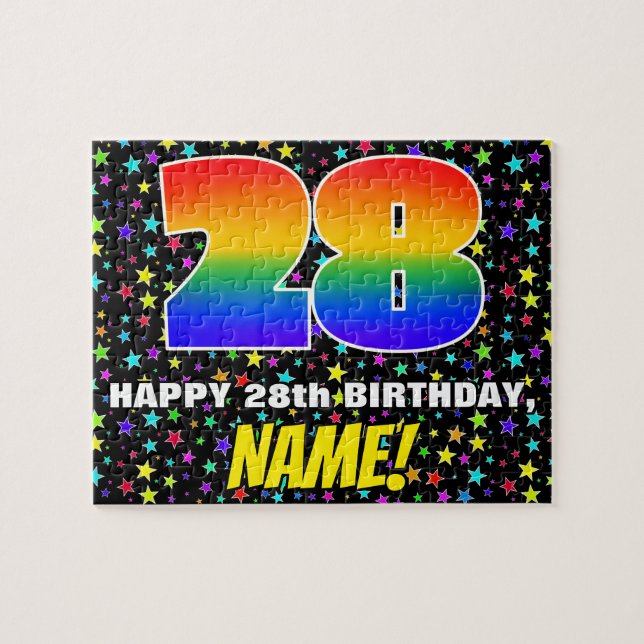 28th Birthday — Fun, Colourful Star Field Pattern Jigsaw Puzzle (Horizontal)