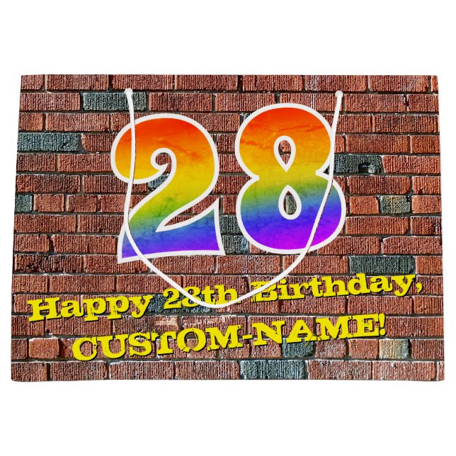 28th Birthday: Fun, Graffiti-Inspired Rainbow # 28 Large Gift Bag (Front)
