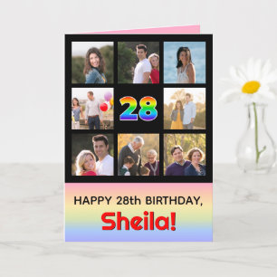 28th Birthday: Fun Rainbow #, Custom Photos + Name Card