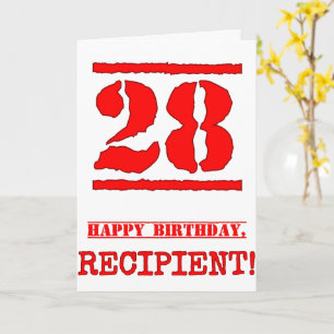 28th Birthday: Fun, Red Rubber Stamp Inspired Look Card