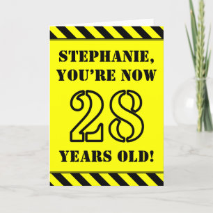 28th Birthday: Fun Stencil Style Text, Custom Name Card