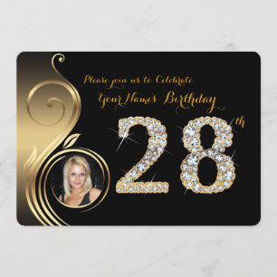 28th,Birthday Invitation,Number Diamond,Photo 2 Invitation