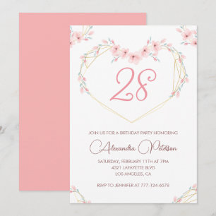 28th birthday invitations Boho Floral Pink