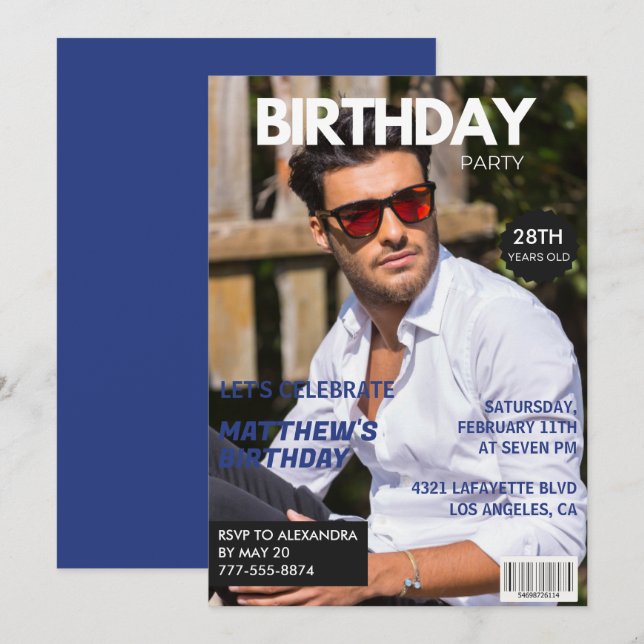 28th birthday invitations for him Magazine (Front/Back)