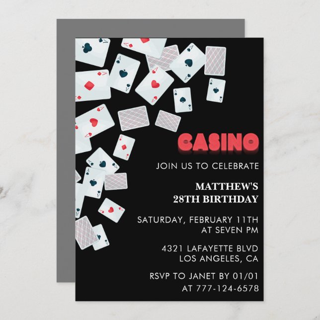 28th birthday invitations Men Poker Casino Vegas (Front/Back)