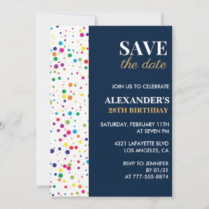 28th birthday invitations Save the date Confetti