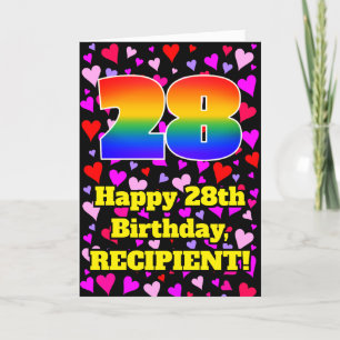 28th Birthday: Loving Hearts Pattern, Rainbow # 28 Card