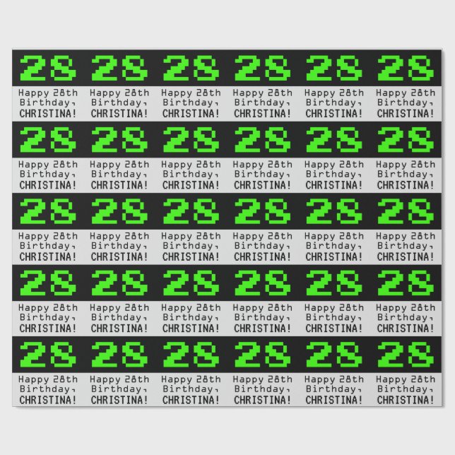 28th Birthday - Nerdy / Geeky Style "28" and Name Wrapping Paper (Flat)