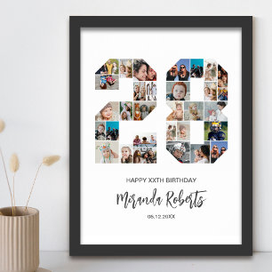 28th Birthday Number 28 Custom Photo Collage Poster