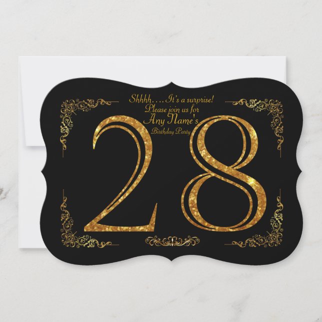 28th,Birthday party 28th,great Gatsby,black & gold Invitation (Front)