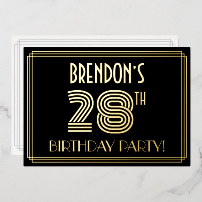 28th Birthday Party — Art Deco Style “28” + Name (Front/Back)