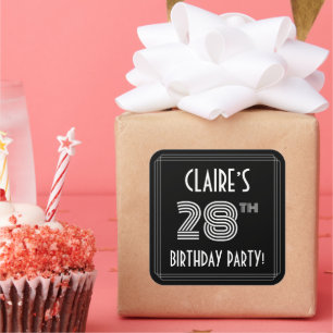 28th Birthday Party: Art Deco Style & Custom Name Square Sticker