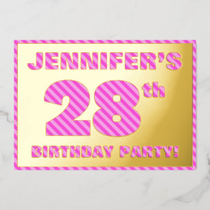 28th Birthday Party — Bold, Fun, Pink Stripes # 28