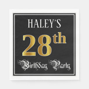 28th Birthday Party — Fancy Script, Faux Gold Look Napkin