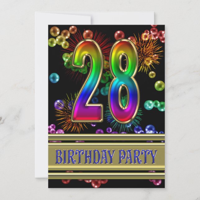 28th Birthday party Invitation with bubbles (Front)