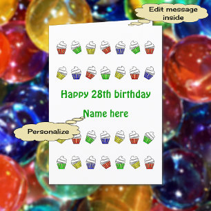 28th birthday personalised cupcakes card