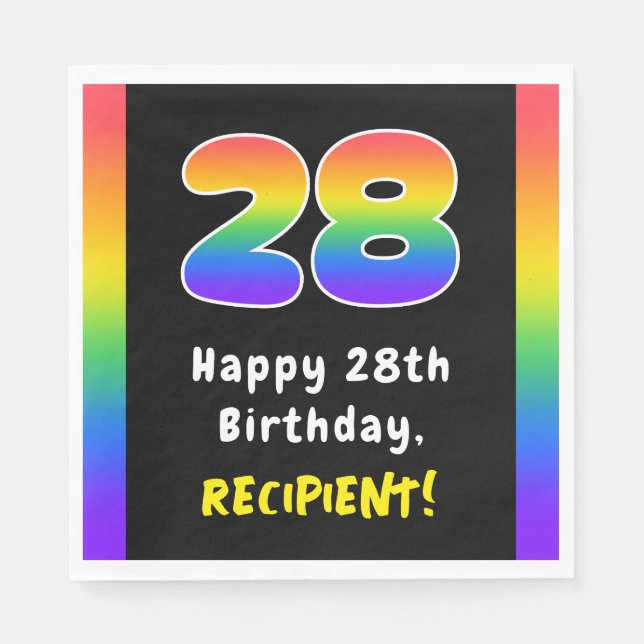 28th Birthday: Rainbow Spectrum # 28, Custom Name Napkin (Front)