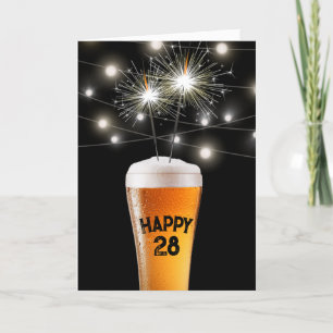28th Birthday Sparkler In Beer Glass Card