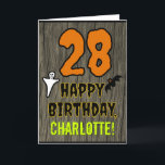 28th Birthday: Spooky Halloween Theme, Custom Name Card<br><div class="desc">The front of this scary and spooky Hallowe'en birthday themed greeting card design features a large number "28". It also features the message "HAPPY BIRTHDAY, ", and a personalised name. There are also depictions of a bat and a ghost on the front. The inside features a custom birthday greeting message,...</div>