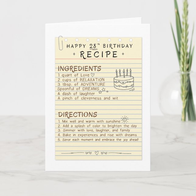28th Recipe for Daughter Birthday Card (Front)