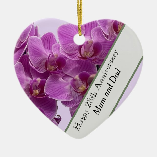 28th Wedding Anniversary Editable Orchid Ceramic Tree Decoration (Front)