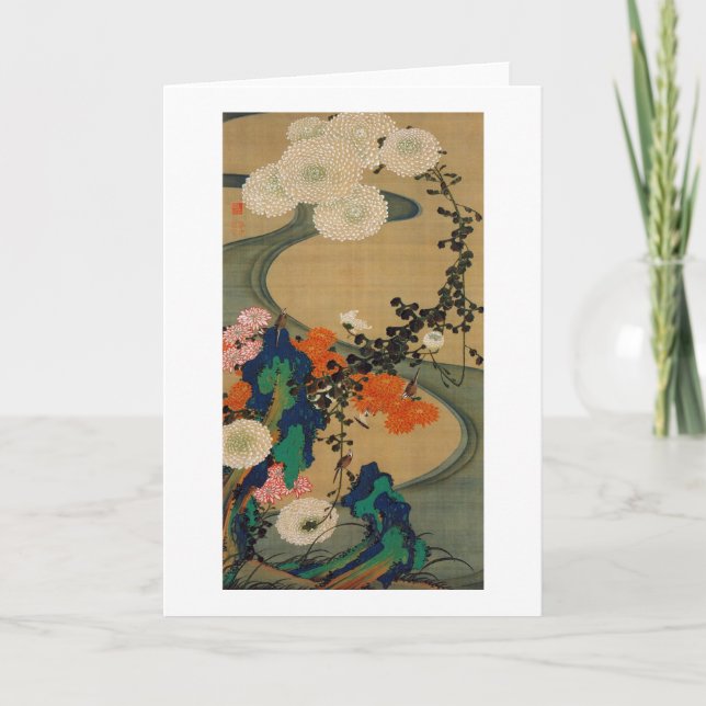 29. 菊花流水図, 若冲 Chrysanthemum & Stream, Jakuchū Card (Front)