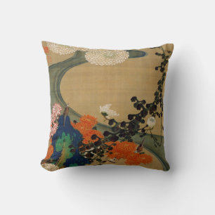 29. 菊花流水図, 若冲 Chrysanthemum & Stream, Jakuchū Cushion